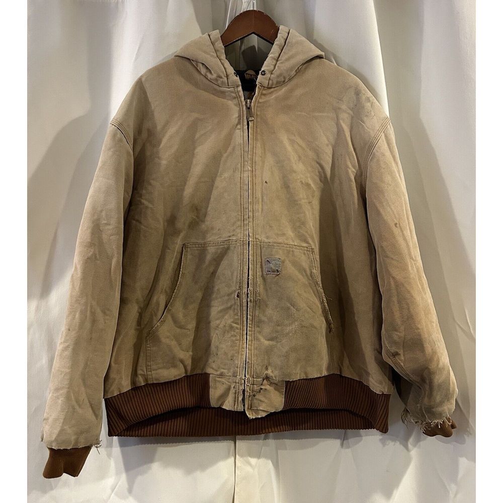 Distressed VTG Carhartt‎ Jacket Mens 2X  Brown Quilted Made In USA Logo J140 BRN